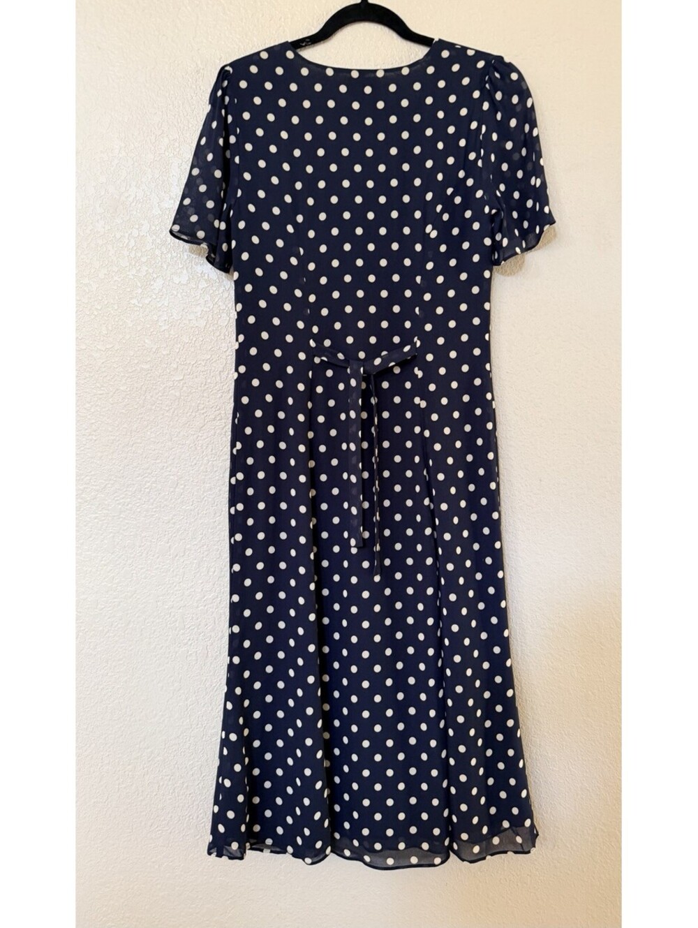 New Reformation Lise Polka Dot Chiffon Dress In Navy Size 6 $198 - Picture 9 of 12